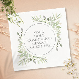 Servilleta De Papel Primera Comunión Verde Hojas Acuarela