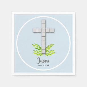 Servilleta De Papel Primera cruz comunitaria sobre azul pálido