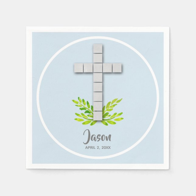 Servilleta De Papel Primera cruz comunitaria sobre azul pálido (Anverso)