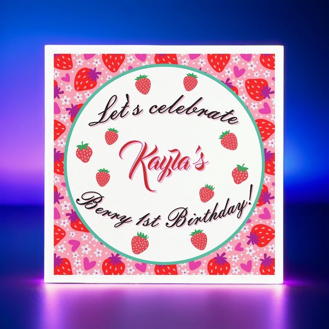 Servilleta De Papel Primera fiesta de cumpleaños de Fresa Rosada (Subido por el creador)