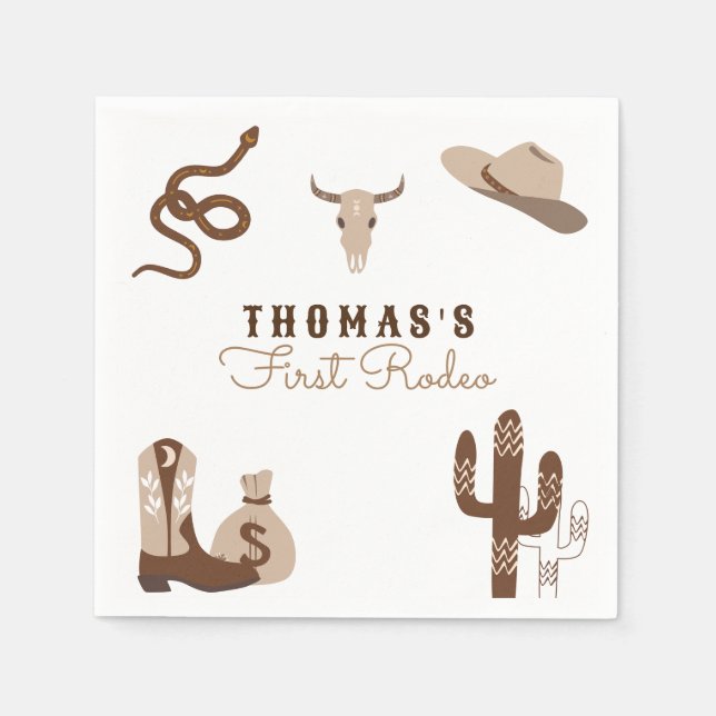 Servilleta De Papel Primera fiesta de cumpleaños de Rodeo Cowboy (Anverso)