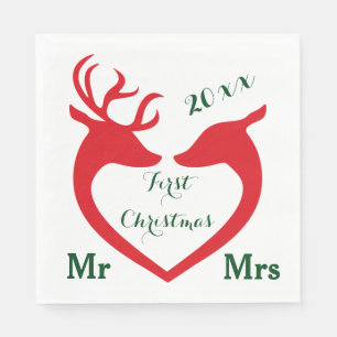 Servilleta De Papel Primera Navidad casado Sr. y Sra. Heart Deer