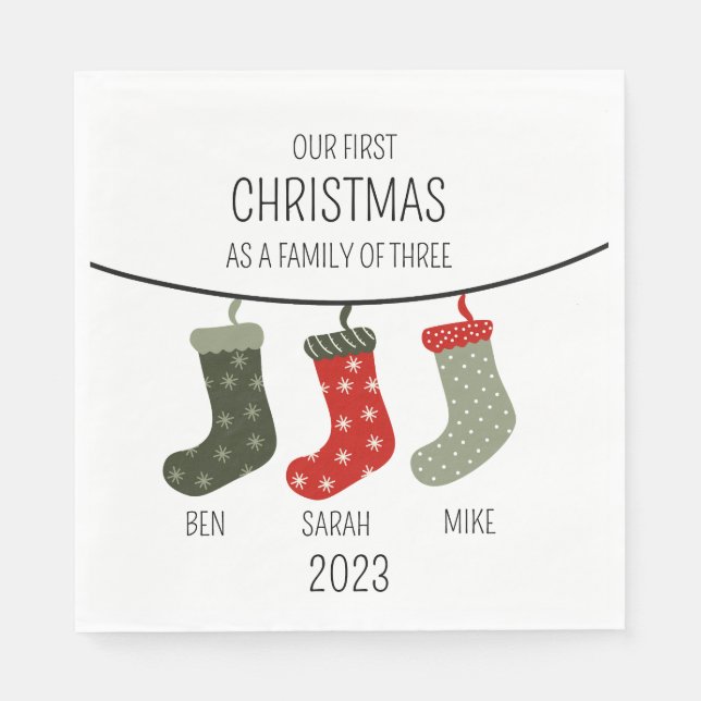 Servilleta De Papel Primera Navidad como familia de tres (Anverso)