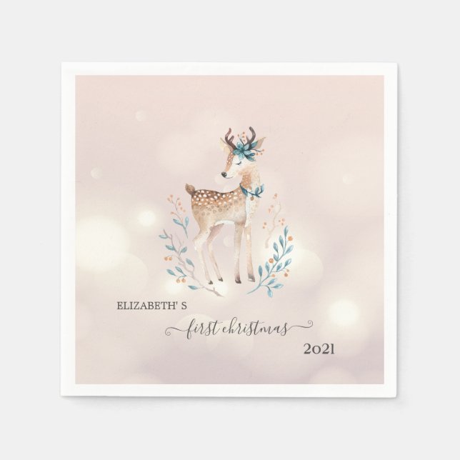 Servilleta De Papel Primera Navidad, Cute Deer Holiday   (Anverso)