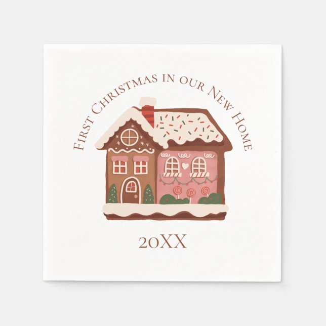 Servilleta De Papel Primera Navidad en nuestra nueva casa de pan de je (Anverso)