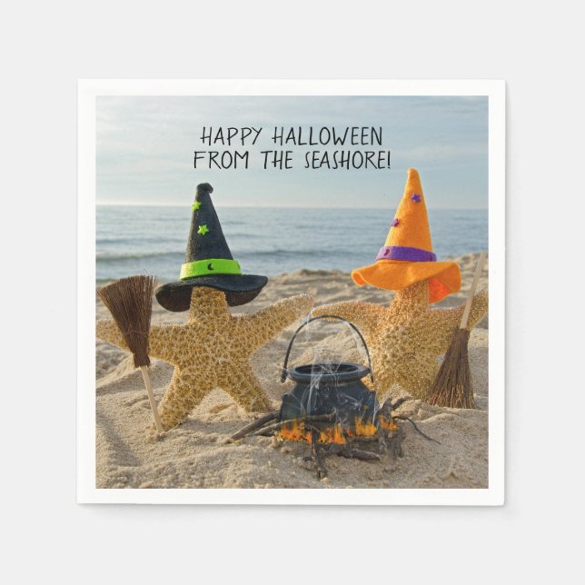 Servilleta De Papel Primeras de Halloween con escobas y ollas (Anverso)