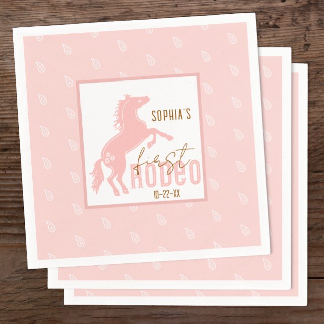 Servilleta De Papel Primeras toallas de cumpleaños de rodeo - Vaqueros (Pink 1st Rodeo Birthday Party Napkins)