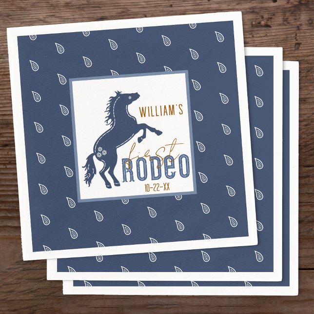 Servilleta De Papel Primeras toallas del partido de los cumpleaños del (Navy Blue 1st Rodeo Birthday Napkins)