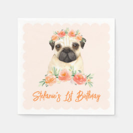Servilleta De Papel Primeros cumpleaños de las Flores acuáticas de Pug