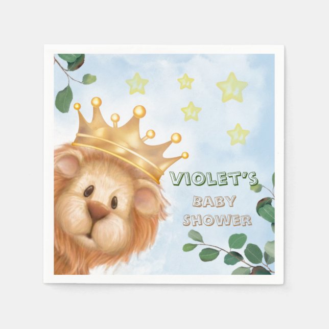 Servilleta De Papel Prince Lion Golden Crown Boy Baby Shower (Anverso)
