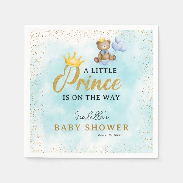 Servilleta De Papel Prince Prince Blue Gold Boy Baby Shower (Anverso)