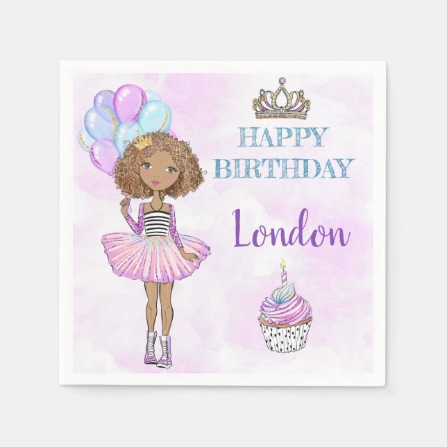 Servilleta De Papel Princesa Afroamericana Cumpleañera (Anverso)
