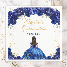 Servilleta De Papel Princesa Azul Oscura Floral Quinceañera