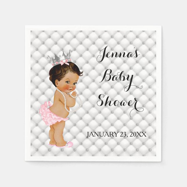 Servilleta De Papel Princesa Bebé Niña Diamantes Rubor Rosa (Anverso)
