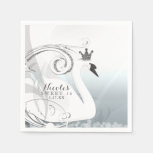 Servilleta De Papel Princesa Cisne Plata y Blanca Festa Personalizada