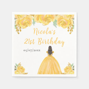 Servilleta De Papel Princesa de Cabello Castaño Cumpleaños Fiesta Flor