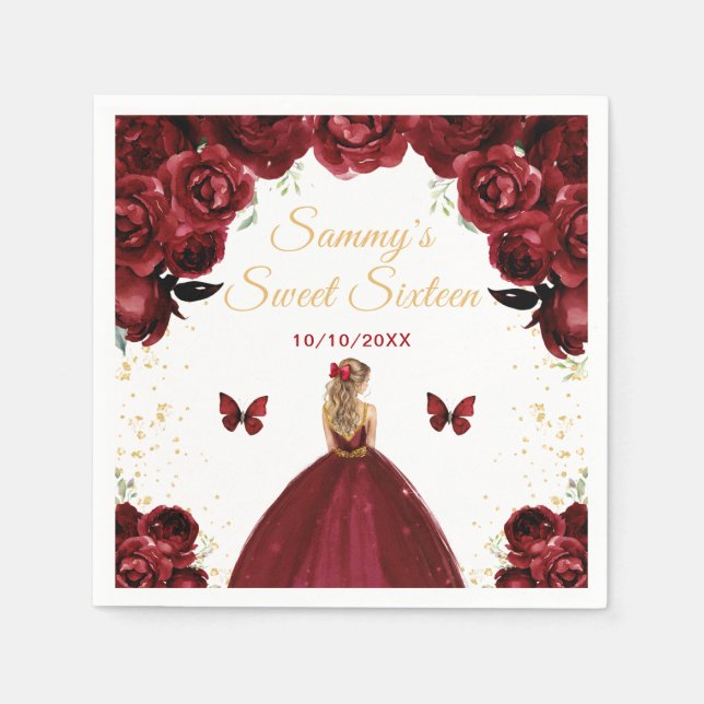 Servilleta De Papel Princesa de cabello morena roja oscura Dieciséis (Anverso)