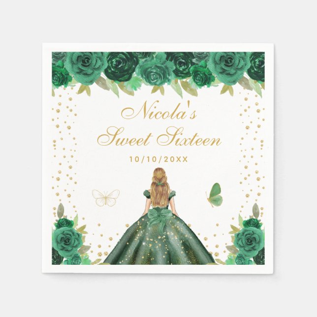 Servilleta De Papel Princesa de Cabello Rubio Floral Verde Dulces Diec (Anverso)
