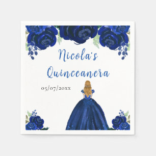 Servilleta De Papel Princesa de Cabello Rubio Quinceañera Floral Navy