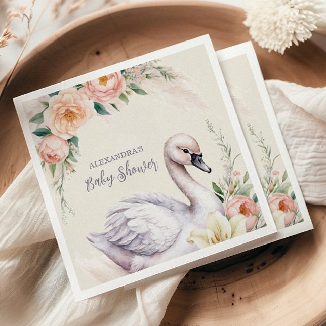 Servilleta De Papel Princesa de cisne floral rosa Rubor Baby Shower (Subido por el creador)