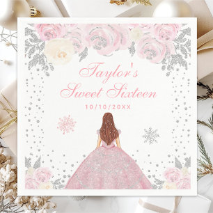 Servilleta De Papel Princesa de invierno rosa con cabello castaño Dulc