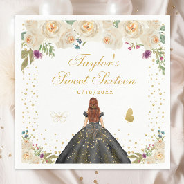 Servilleta De Papel Princesa de pelo marrón floral crema dulce diecisé