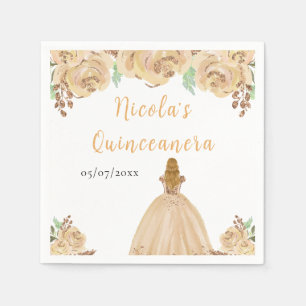 Servilleta De Papel Princesa de pelo rubio Quinceañera floral