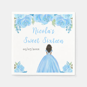 Servilleta De Papel Princesa de Piel Oscura Floral Azul Dulces Diecisé