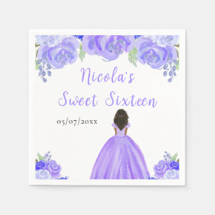 Servilleta De Papel Princesa de Piel Oscura Floral Púrpura Dulces Diec