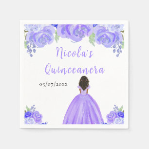 Servilleta De Papel Princesa de piel oscura flores florales púrpura Qu