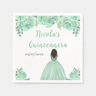 Servilleta De Papel Princesa de Piel Oscura Menta Floral Quinceañera