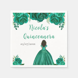 Servilleta De Papel Princesa de piel oscura vestido floral verde Quinc