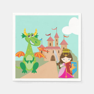 Servilleta De Papel Princesa en un castillo rosado y un dragón sonrien