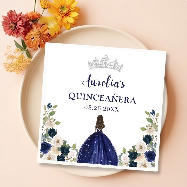 Servilleta De Papel Princesa Floral Azul Quinceanera Cumpleaños (Subido por el creador)