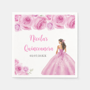 Servilleta De Papel Princesa floral con traje rosa claro Quinceanera