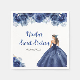Servilleta De Papel Princesa floral con vestido azul de la Marina Diec