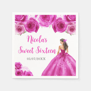 Servilleta De Papel Princesa floral con vestido de rosa caliente dulce
