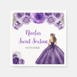 Servilleta De Papel Princesa floral con vestido morado 16