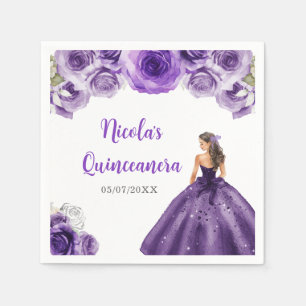 Servilleta De Papel Princesa floral con vestido morado oscuro Quincean
