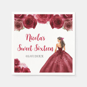 Servilleta De Papel Princesa floral con vestido rojo dulce dieciséis