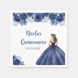 Servilleta De Papel Princesa floral con vestimenta azul de la marina Q