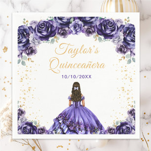 Servilleta De Papel Princesa Floral Quinceañera Morado Oscuro
