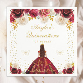 Servilleta De Papel Princesa Floral Roja Quinceañera