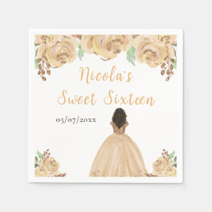 Servilleta De Papel Princesa Peach de piel oscura Floral Sweet Sixteen