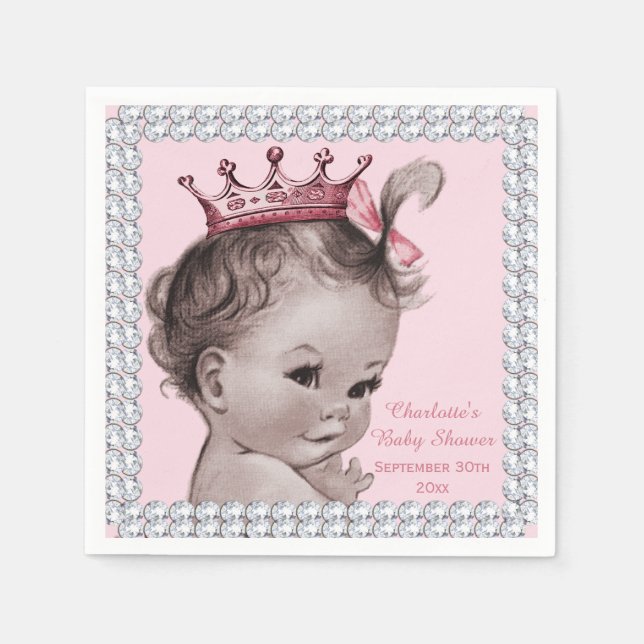Servilleta De Papel Princesa personalizada Baby Shower Faux Diamonds (Anverso)