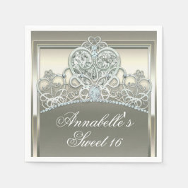 Servilleta De Papel Princesa Platino Marfil Tiara Fiesta de Cumpleaños