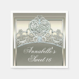Servilleta De Papel Princesa Platino Marfil Tiara Fiesta de Cumpleaños