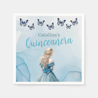 Servilleta De Papel Princesa Quinceañera de la mariposa de oro azul