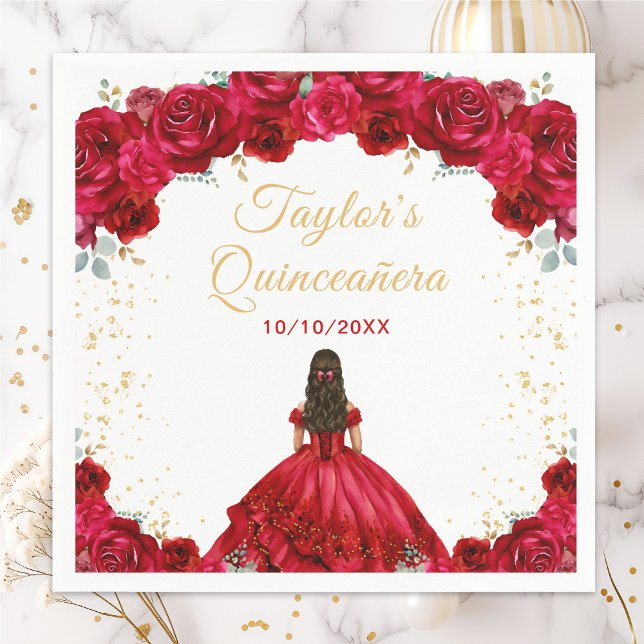 Servilleta De Papel Princesa Roja Floral Quinceañera (Subido por el creador)