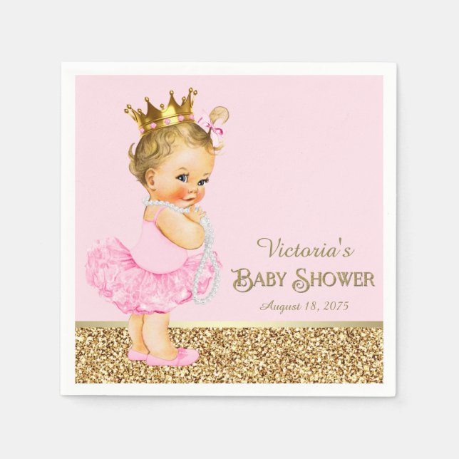 Servilleta De Papel Princesa Rosa Ballerina Baby Shower Oro Rosa (Anverso)